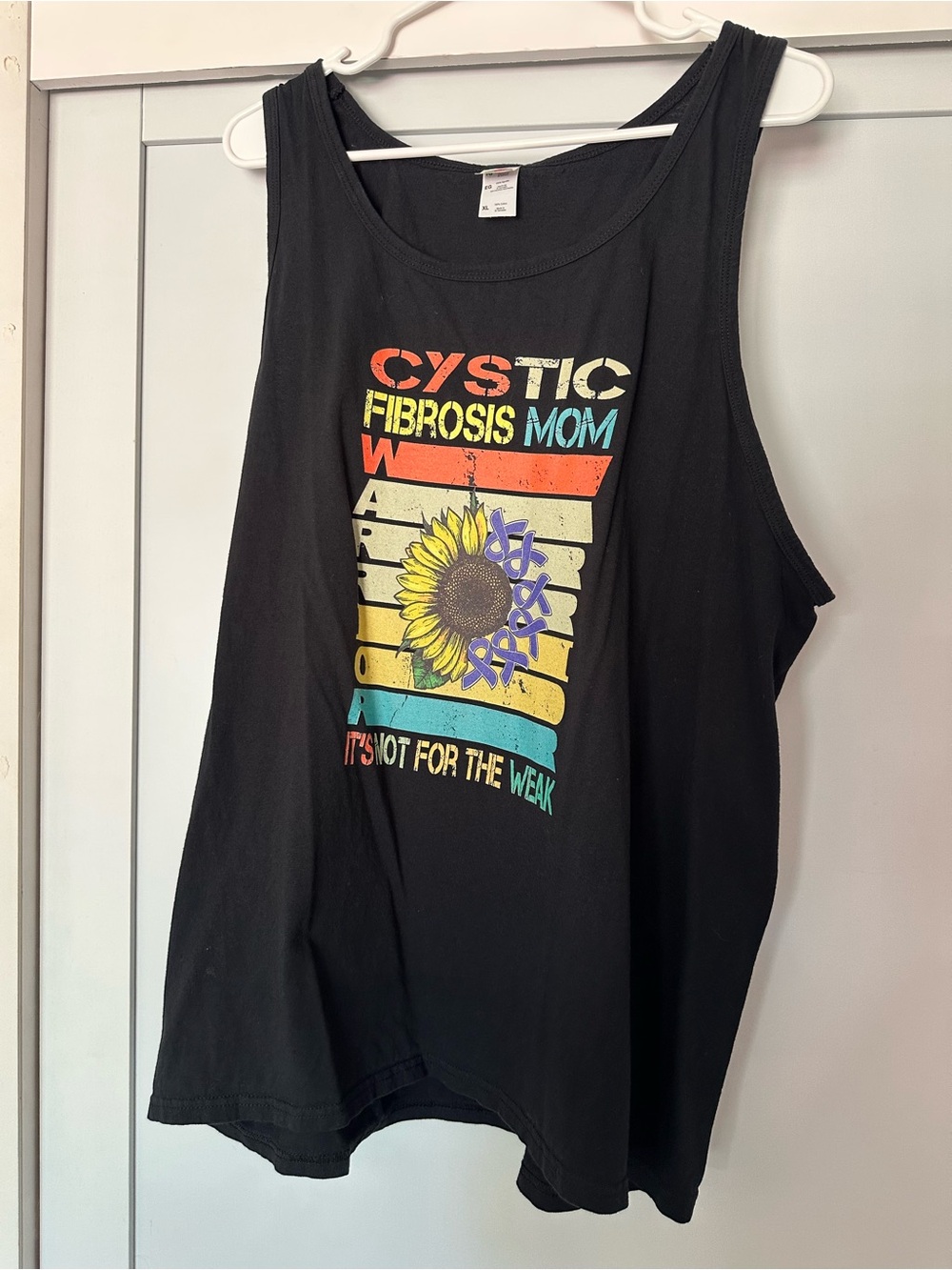 Cystic Fibrosis Mom Black Graphic Tank Top with Sunflower